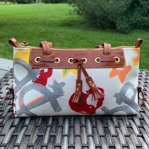 DOONEY & Bourke Painted Canvas Graffiti Shoulder Bag with Leather Trim
